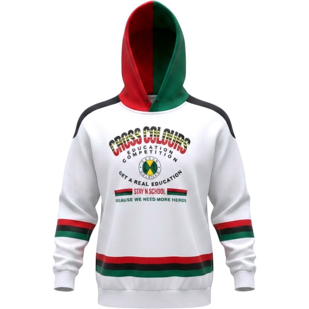 Cross Colours Stay N School Hoodie XL White Red Green Graphic Skater Hip Hop